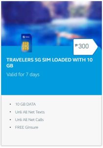 globe travelers 5g simcard loaded with 10 gb 300 pesos