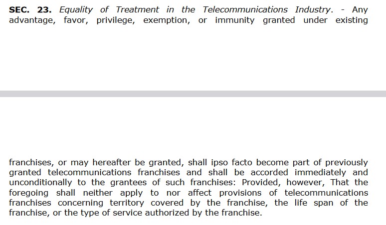 section 23 ra7925 public telecommunications policy act of the philippines